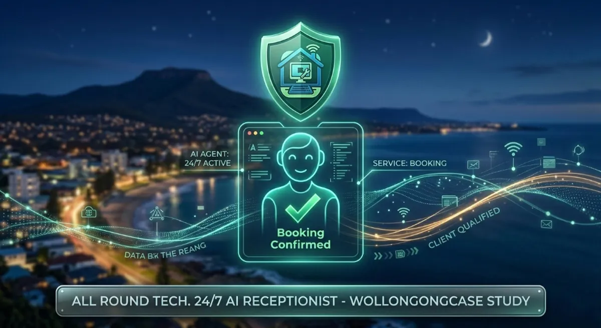 A glowing AI concierge icon with a booking confirmation, representing 24/7 automated customer service.